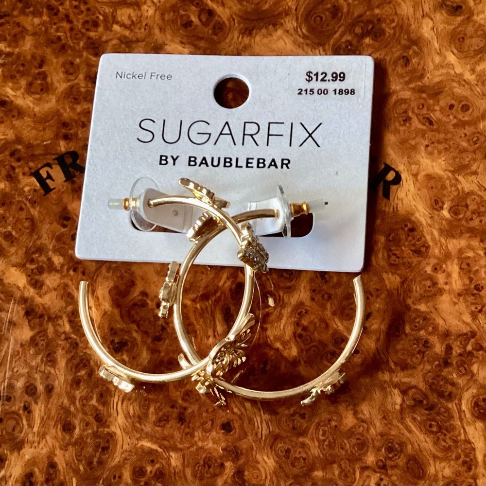 Sugarfix by BaubleBar butterfly hoops gold tone NWT